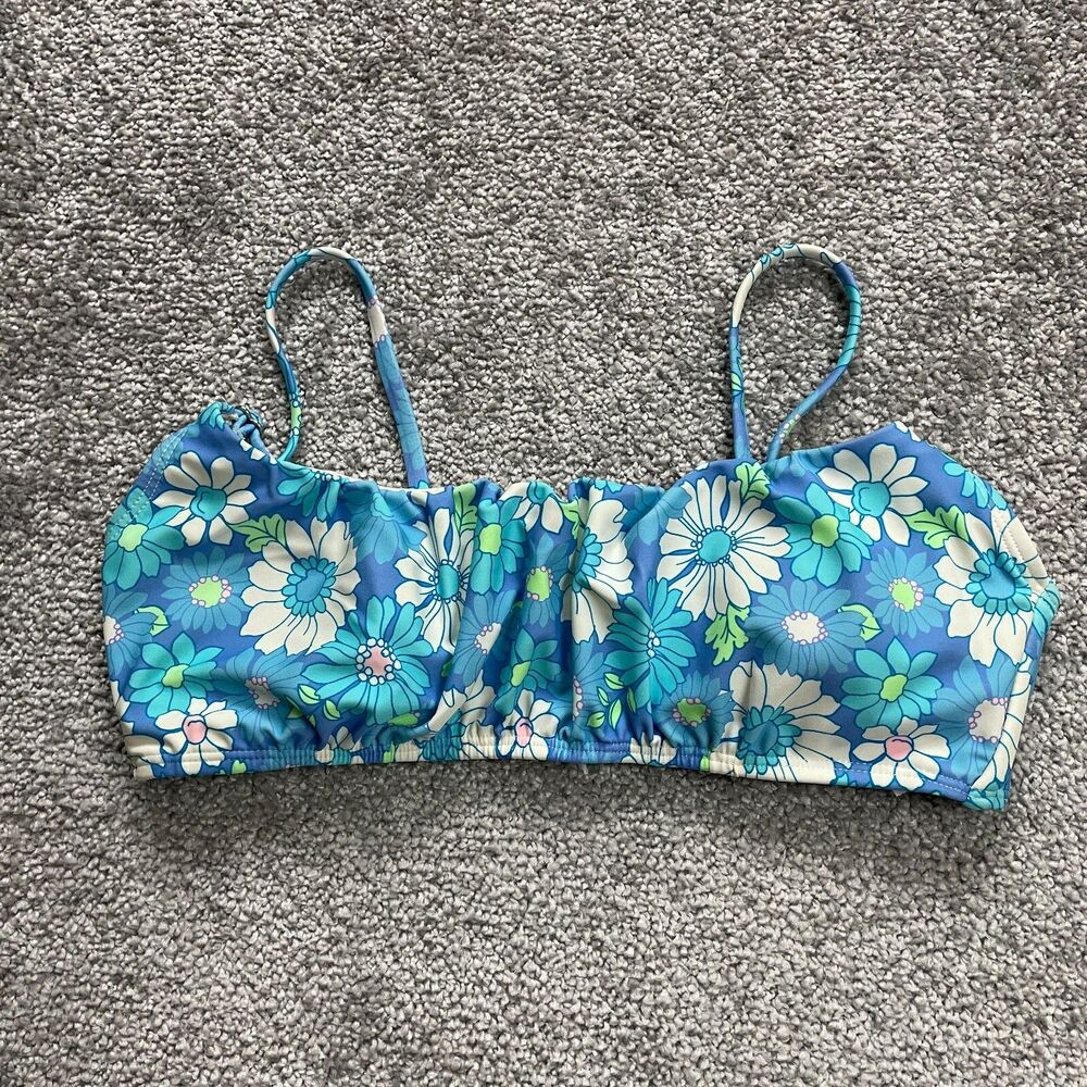 No Boundaries Swimwear Bikini Top Womens Small Blue Floral Spaghetti Strap Beach